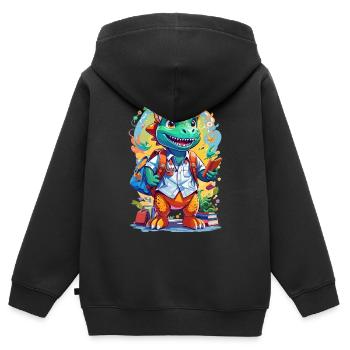 Lustiges Dinosaurier Motiv - Kinder Premium Organic Zip Hoodie - Schwarz - Hinten - AI Model Kid Male (0cm)