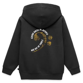 Clé de bas avec sort - Sweat Premium à capuche zippé enfant bio - noir - Dos - AI Model Kid Male (0cm)
