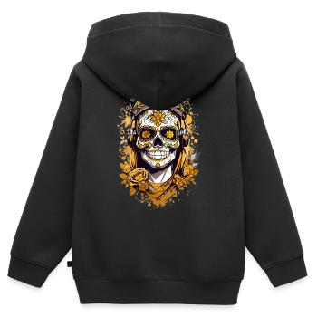 Goldener Zucker Schädel - Kinder Premium Organic Zip Hoodie - Schwarz - Hinten - AI Model Kid Male (0cm)