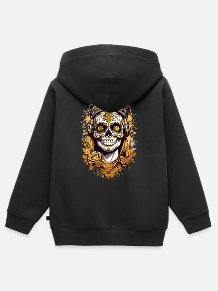 Goldener Zucker Schädel - Kinder Premium Organic Zip Hoodie - Schwarz