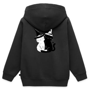 Black and White Witch Cats Pair" Description: - Kinder Premium Organic Zip Hoodie - Schwarz - Hinten - AI Model Kid Male (0cm)