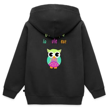 chouette - Sweat Premium à capuche zippé enfant bio - noir - Dos - AI Model Kid Male (0cm)