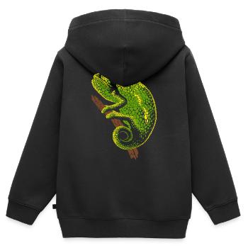 Reptile caméléon - Sweat Premium à capuche zippé enfant bio - noir - Dos - AI Model Kid Male (0cm)