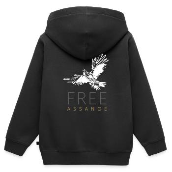 Libérez Assange Freedom pour Julian Assange Pigeon - Sweat Premium à capuche zippé enfant bio - noir - Dos - AI Model Kid Male (0cm)