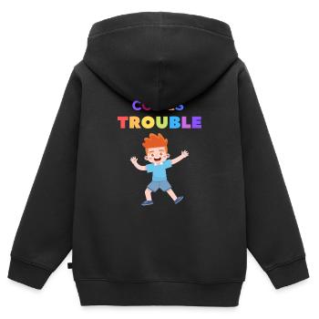 Here comes Trouble boy mit lustigem Jungen - Kinder Premium Organic Zip Hoodie - Schwarz - Hinten - AI Model Kid Male (0cm)