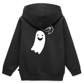 Geist Ghost Boo Hup Halloween - Kinder Premium Organic Zip Hoodie - Schwarz - Hinten - AI Model Kid Male (0cm)