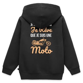 je ne ronfle pas je rêve que je suis une moto - Sweat Premium à capuche zippé enfant bio - noir - Dos - AI Model Kid Male (0cm)