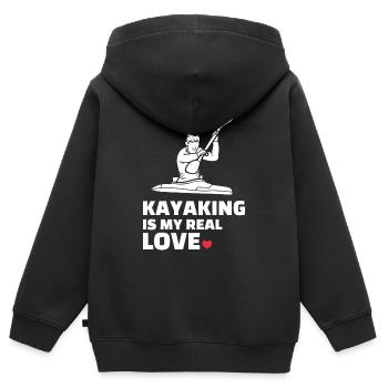 Ich Liebe Kajakfahren - Kinder Premium Organic Zip Hoodie - Schwarz - Hinten - AI Model Kid Male (0cm)
