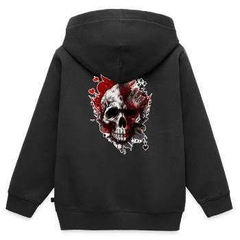 Splash mehrfarbiger Schädel. Pokerface - Kinder Premium Organic Zip Hoodie - Schwarz - Hinten - AI Model Kid Male (0cm)
