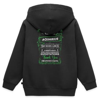 Superstition d’anniversaire du Verseau - Sweat Premium à capuche zippé enfant bio - noir - Dos - AI Model Kid Male (0cm)