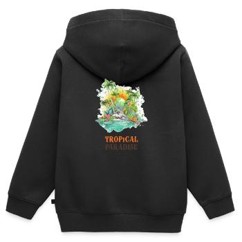 Paradis Tropical - Sweat Premium à capuche zippé enfant bio - noir - Dos - AI Model Kid Male (0cm)