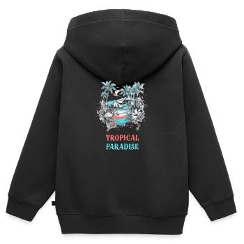 Paradis Tropical - Sweat Premium à capuche zippé enfant bio - noir - Dos - AI Model Kid Male (0cm)