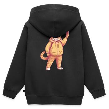Selphie cat - Sweat Premium à capuche zippé enfant bio - noir - Dos - AI Model Kid Male (0cm)