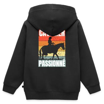 cavalier passionné - Sweat Premium à capuche zippé enfant bio - noir - Dos - AI Model Kid Male (0cm)
