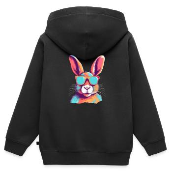Greg der bebrillte Hase - Kinder Premium Organic Zip Hoodie - Schwarz - Hinten - AI Model Kid Male (0cm)