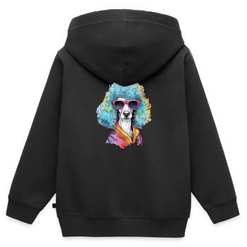 John caniche à lunettes - Sweat Premium à capuche zippé enfant bio - noir - Dos - AI Model Kid Male (0cm)