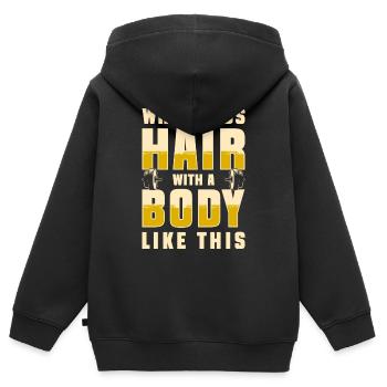 Glatze Platte Haarausfall Haarschnitt - Kinder Premium Organic Zip Hoodie - Schwarz - Hinten - AI Model Kid Male (0cm)