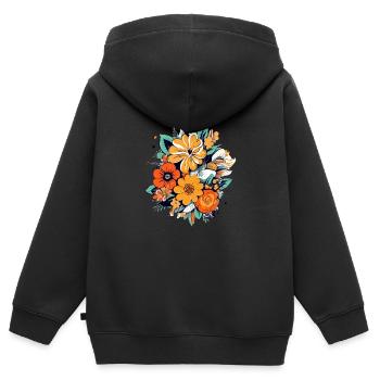 Bouquet de fleurs type années 70 - Sweat Premium à capuche zippé enfant bio - noir - Dos - AI Model Kid Male (0cm)