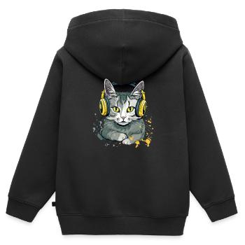 Jili le chat audiophile - Sweat Premium à capuche zippé enfant bio - noir - Dos - AI Model Kid Male (0cm)