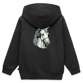 Hapo, das audiophile Pferd - Kinder Premium Organic Zip Hoodie - Schwarz - Hinten - AI Model Kid Male (0cm)