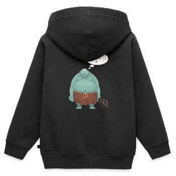 Troll idiot - Sweat Premium à capuche zippé enfant bio - noir - Dos - AI Model Kid Male (0cm)
