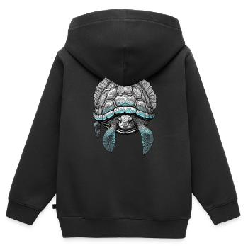 Vieille tortue de mer de couleur pochoir - Sweat Premium à capuche zippé enfant bio - noir - Dos - AI Model Kid Male (0cm)