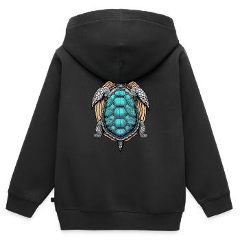 Tortue psychédélique - Sweat Premium à capuche zippé enfant bio - noir - Dos - AI Model Kid Male (0cm)