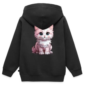 Weißes Kätzchen mit blauen Augen - Kinder Premium Organic Zip Hoodie - Schwarz - Hinten - AI Model Kid Male (0cm)