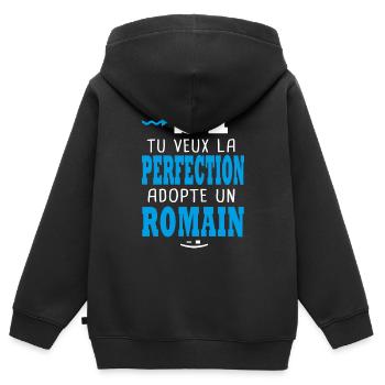 Romain Si tu veux la perfection adopte un romain - Sweat Premium à capuche zippé enfant bio - noir - Dos - AI Model Kid Male (0cm)