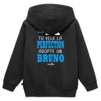 Bruno Si tu veux la perfection adopte un bruno - Sweat Premium à capuche zippé enfant bio - noir - Dos - AI Model Kid Male (0cm)