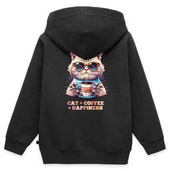 Cat Plus Kaffee ist Glück - Kinder Premium Organic Zip Hoodie - Schwarz - Hinten - AI Model Kid Male (0cm)