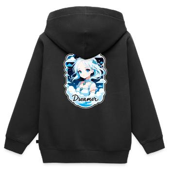 rêver - rêveur - rêveuse - rêve - rêverie - Sweat Premium à capuche zippé enfant bio - noir - Dos - AI Model Kid Male (0cm)
