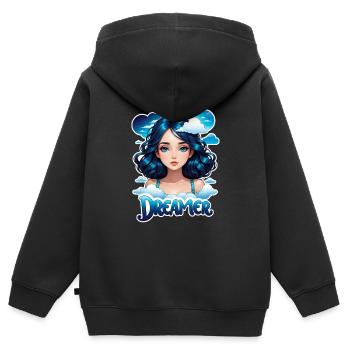 rêver - rêveur - rêveuse - rêve - rêverie - Sweat Premium à capuche zippé enfant bio - noir - Dos - AI Model Kid Male (0cm)