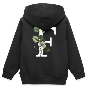 Buchstabe F Grün Botanisch - Kinder Premium Organic Zip Hoodie - Schwarz - Hinten - AI Model Kid Male (0cm)