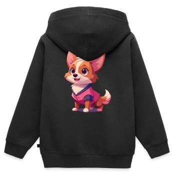 Petit chien mignon - Sweat Premium à capuche zippé enfant bio - noir - Dos - AI Model Kid Male (0cm)