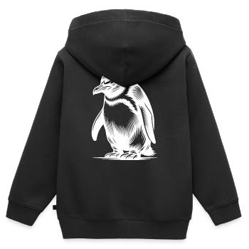 Cunning Clever Kids Pingouin Style de tatouage - Sweat Premium à capuche zippé enfant bio - noir - Dos - AI Model Kid Male (0cm)