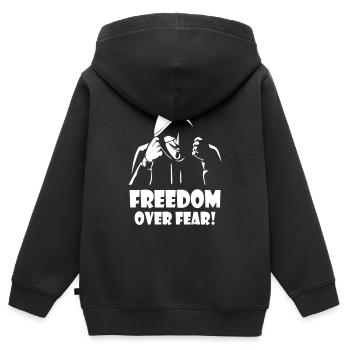 La liberté plutôt que la peur Anonyme - Sweat Premium à capuche zippé enfant bio - noir - Dos - AI Model Kid Male (0cm)