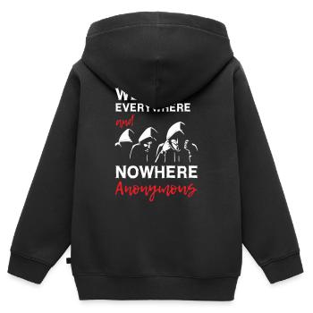 Nous sommes partout et nulle part Anonyme - Sweat Premium à capuche zippé enfant bio - noir - Dos - AI Model Kid Male (0cm)
