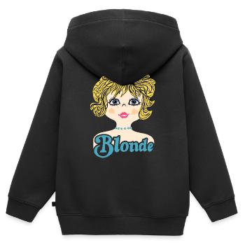 Retro Illustration Blonde - Kinder Premium Organic Zip Hoodie - Schwarz - Hinten - AI Model Kid Male (0cm)
