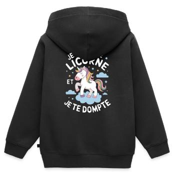 Je suis une licorne et je te dompte - Sweat Premium à capuche zippé enfant bio - noir - Dos - AI Model Kid Male (0cm)