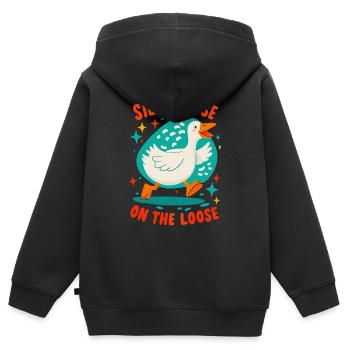 Oie idiote en liberté - Sweat Premium à capuche zippé enfant bio - noir - Dos - AI Model Kid Male (0cm)