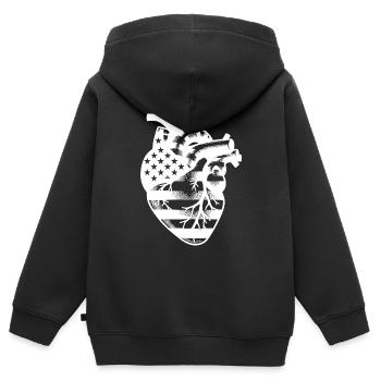 Anatomische Kunst Herz mit USA Flaggen Symbolik - Kinder Premium Organic Zip Hoodie - Schwarz - Hinten - AI Model Kid Male (0cm)