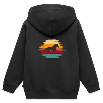 Équitation Horse Design Retro Gift Rider - Sweat Premium à capuche zippé enfant bio - noir - Dos - AI Model Kid Male (0cm)