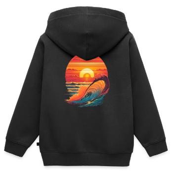 retro sunset and waves - Sweat Premium à capuche zippé enfant bio - noir - Dos - AI Model Kid Male (0cm)