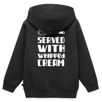 Served with whipped cream - avec crème fouettée - Sweat Premium à capuche zippé enfant bio - noir - Dos - AI Model Kid Male (0cm)