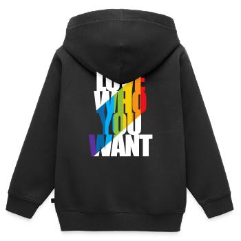 Love who you want LGBTQ Pride Month Gay - Sweat Premium à capuche zippé enfant bio - noir - Dos - AI Model Kid Male (0cm)
