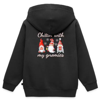 Chillin avec mes gnomies - Gnomes de Noël - Sweat Premium à capuche zippé enfant bio - noir - Dos - AI Model Kid Male (0cm)