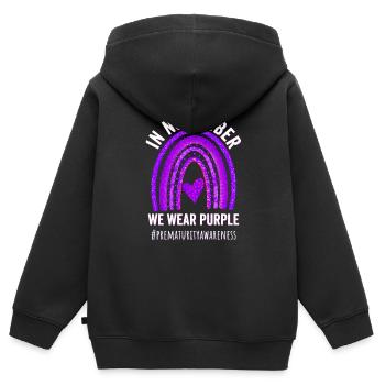 Im November tragen wir Lila, Frühgeburtlichkeit - Kinder Premium Organic Zip Hoodie - Schwarz - Hinten - AI Model Kid Male (0cm)
