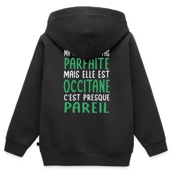 Ma maman n'est pas parfaite - Occitane - Sweat Premium à capuche zippé enfant bio - noir - Dos - AI Model Kid Male (0cm)
