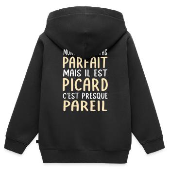 Mon papa n'est pas parfait - Picard - Sweat Premium à capuche zippé enfant bio - noir - Dos - AI Model Kid Male (0cm)